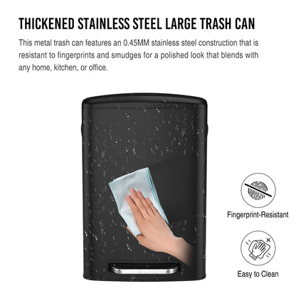 13 Gallon 50L Kitchen Foot Pedal Operated Soft Close Trash Can - Stainless Steel Rectangular Bustbin with 30 Garbage Bags - BLACK