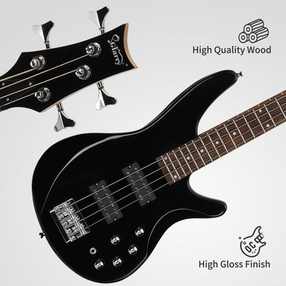 [Do Not Sell on Amazon]Glarry 44 Inch GIB 4 String H-H Pickup Laurel Wood Fingerboard Electric Bass Guitar with Bag and other Accessories Black