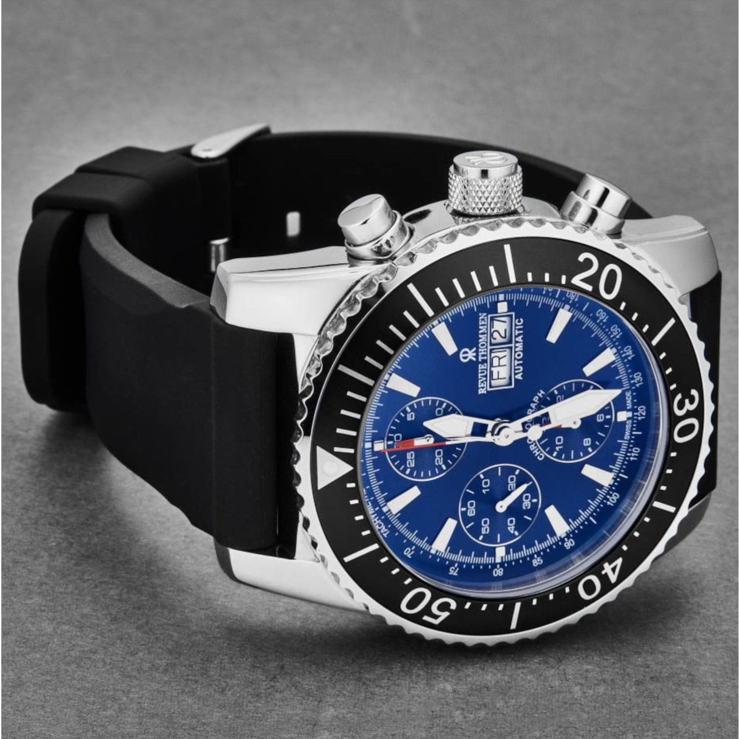 Revue Thommen 17030.6523 Men's 'Divers' Blue Dial Day-Date Chronograph Rubber Strap Automatic Watch