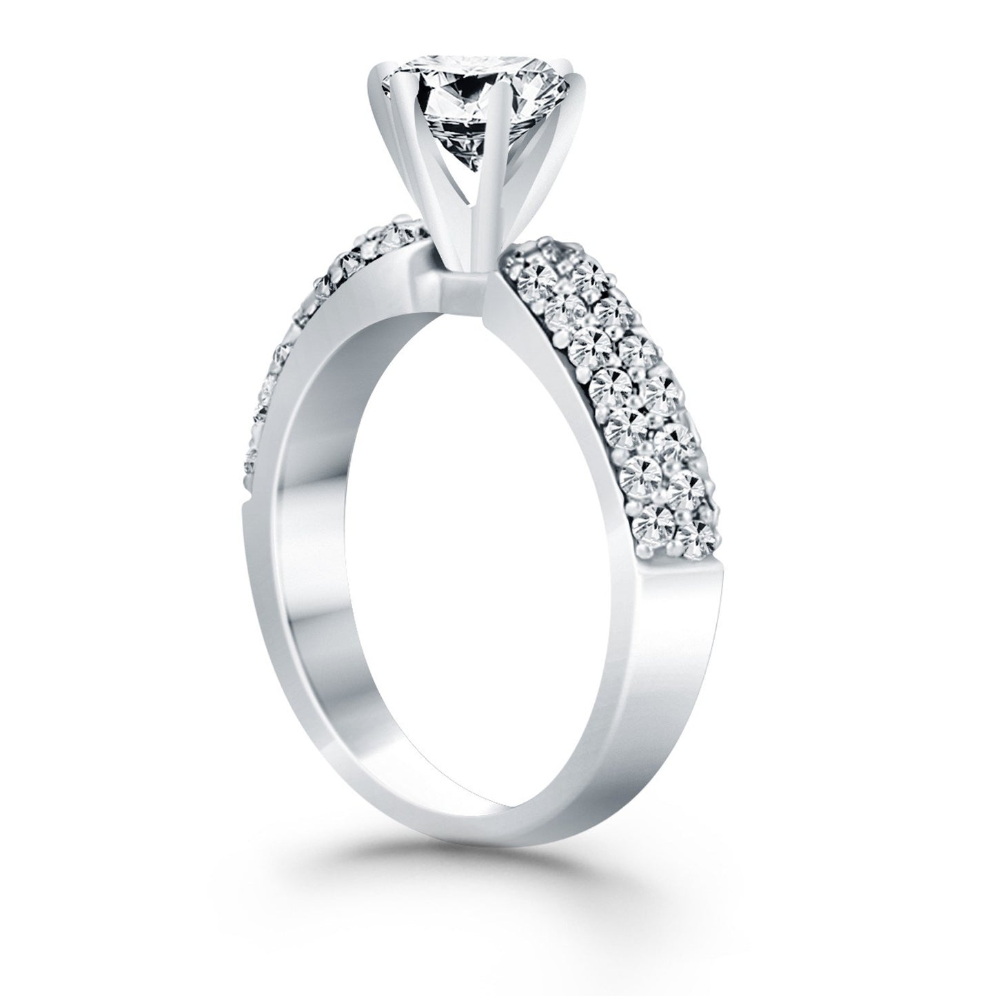 White Gold 14k Triple Row Pave Diamond Engagement Ring