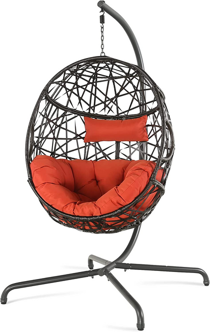 Hanging Egg Chair Outdoor Indoor Patio Swing Chair with UV Resistant Cushion Wicker Rattan Hammock Basket Chair with Stand (Turqoise)