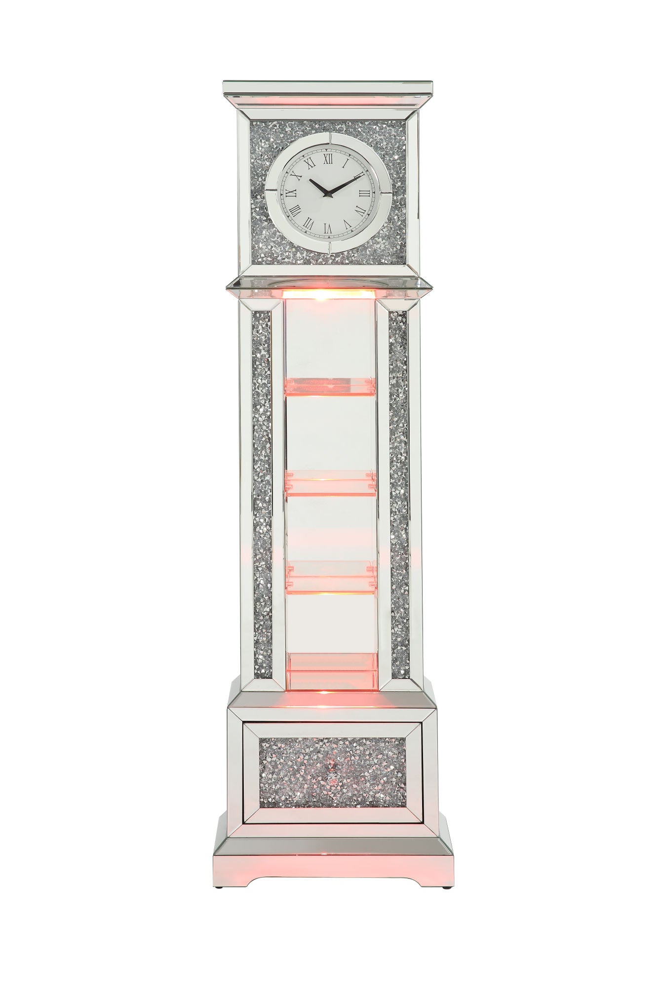 ACME Noralie GRANDFATHER CLOCK W/LED Mirrored & Faux Diamonds AC00348