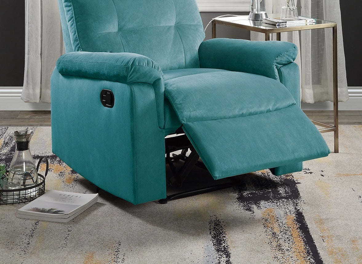 Luxurious Velvet Teal Blue Color Motion Recliner Chair 1pc Couch Manual Motion Plush Armrest Tufted Back Living Room Furniture Chair