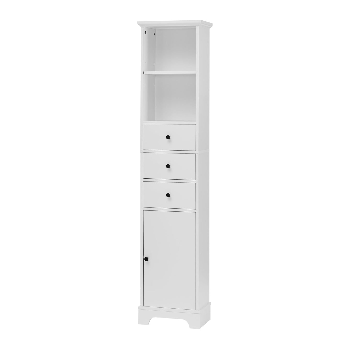 White Tall Bathroom Cabinet, Freestanding Storage Cabinet with 3 Drawers and Adjustable Shelf, MDF Board with Painted Finish