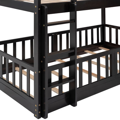 Twin Over Twin Bunk Bed with Slide and Ladder, Espresso(Old SKU:LP000009AAP)