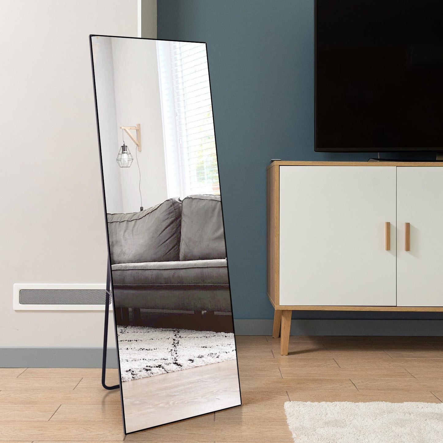 Full Length Mirror, Floor Mirror with Stand, Dressing Mirror , Bedroom Mirror with Aluminium Frame 65"x22", Black