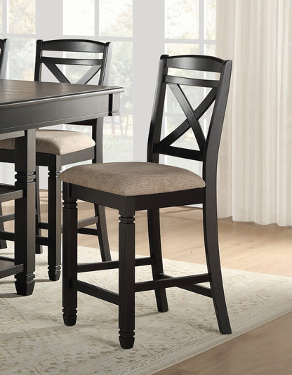 Transitional Style Dining Counter Height Chairs Set of 2pc Black Finish Wood Beige Fabric Seat Dining Room Furniture