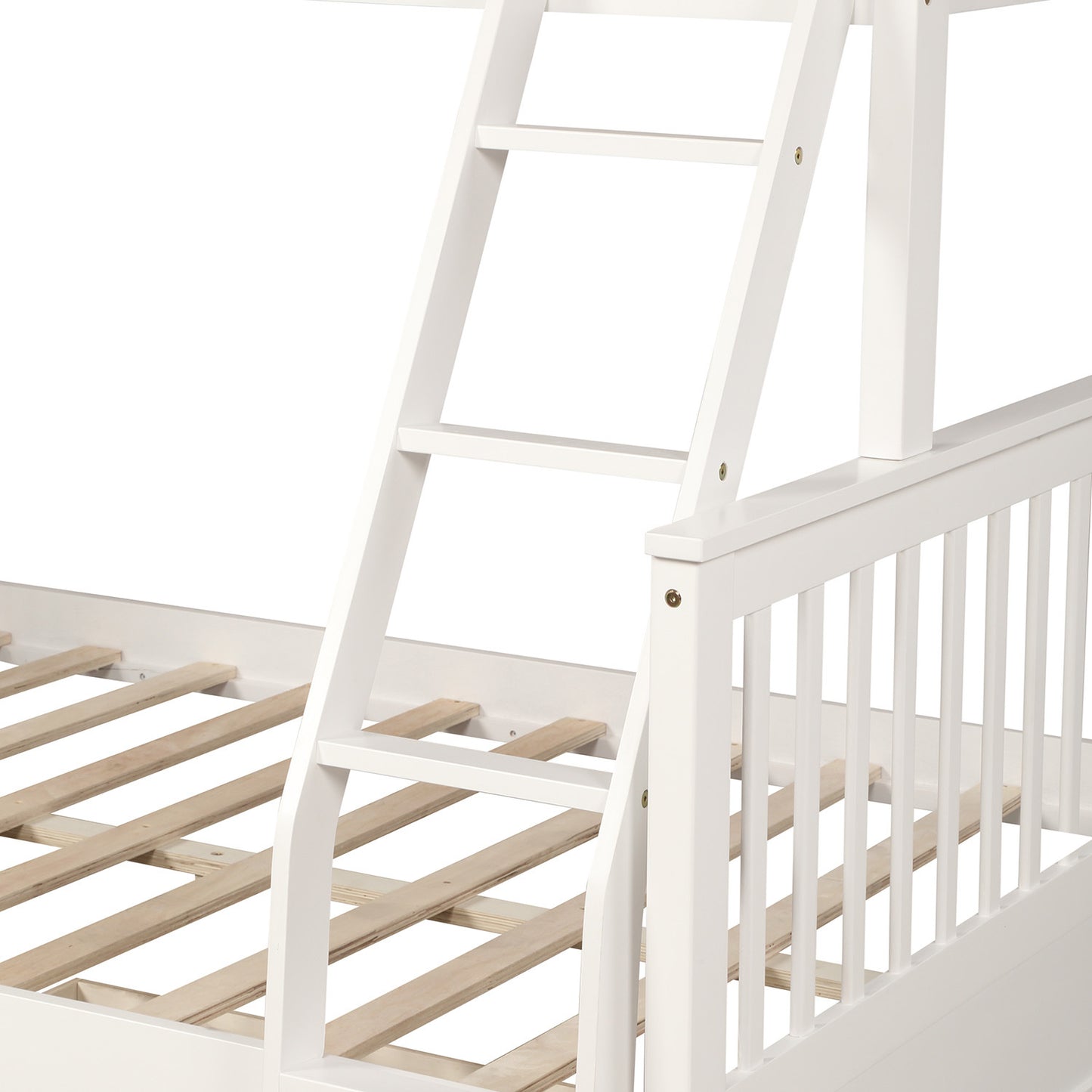 Twin Over Full Bunk Bed with Storage Drawers, Wooden Bunk Bed with Ladder and Safety Guard Rails –White