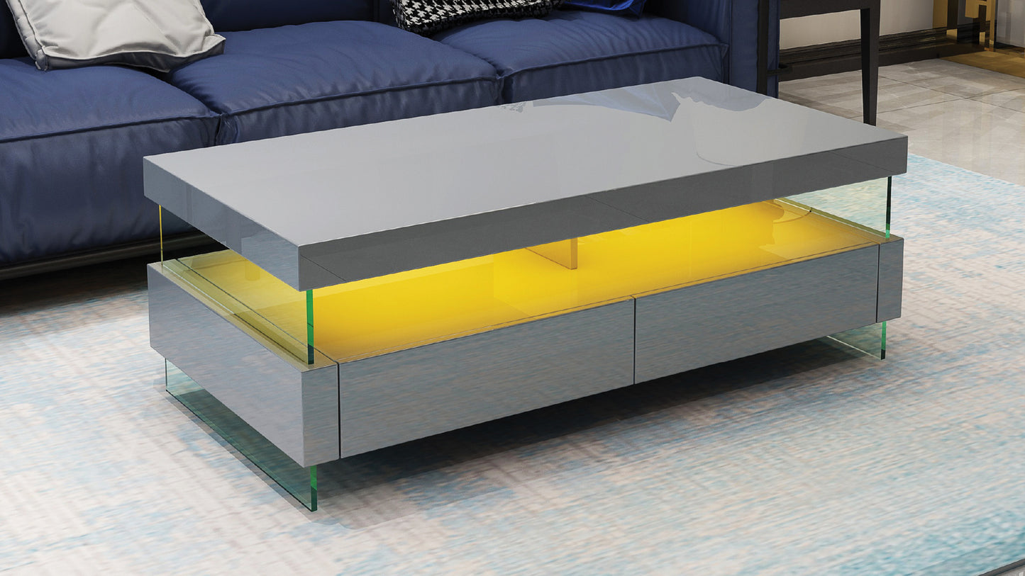 Ria Modern & Contemporary Style Built in LED Style Coffee Table in Gray color Made with Wood & Glossy Finish