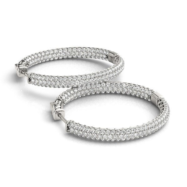 White Gold 14k Two Row Pave Set Diamond Hoop Earrings (7 cttw)