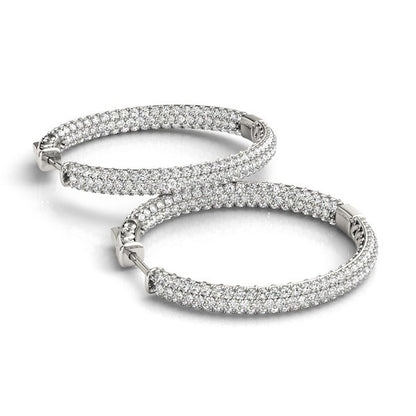 White Gold 14k Two Row Pave Set Diamond Hoop Earrings (7 cttw)