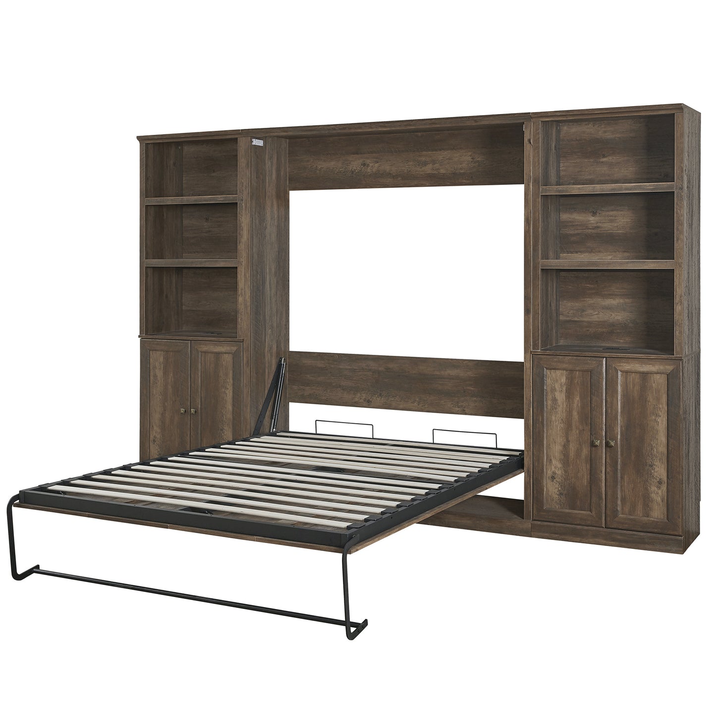 Full Size Murphy Wall Bed with 2 Side Cabinet Storage Shelf, Cabinet Space-Saving Bed Perfect for Guest Room, Bed Room, Guest Room, Home Office, Brown