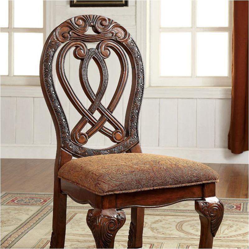 Formal Majestic Traditional Dining Chairs Cherry Solid wood Fabric Seat Intricate Carved Details Set of 2 Side Chairs