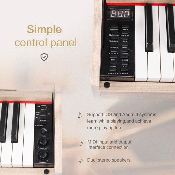 [Do Not Sell on Amazon]Glarry GDP-206 88 Key Standard Full Weighted Keyboards Digital Piano with Metal Stand, Audio and MIDI Bluetooth, Triple Pedals, Headphone