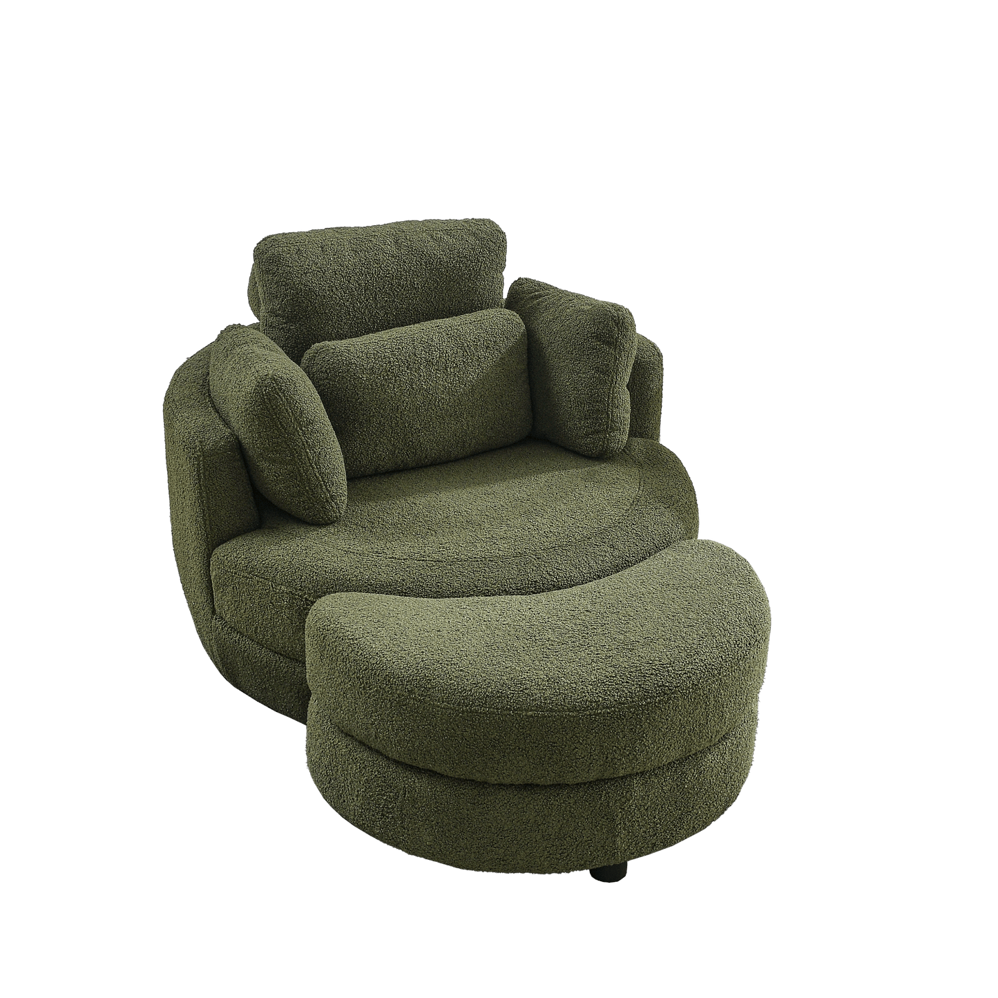 39"W Oversized Swivel Chair with moon storage ottoman for Living Room, Modern Accent Round Loveseat Circle Swivel Barrel Chairs for Bedroom Cuddle Sofa Chair Lounger Armchair, 4 Pillows, Teddy Fabric