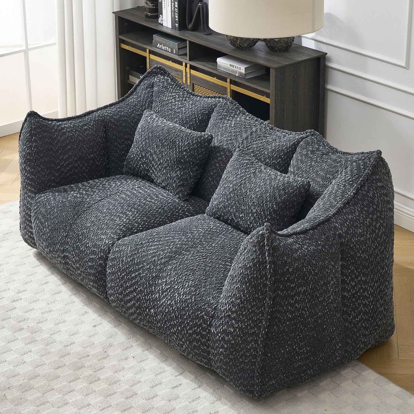 Soft beanbag chair with high resilience foam core for two people. The comfortable square recliner sofa is ideal for family members and friends engaged in games, reading, watching TV