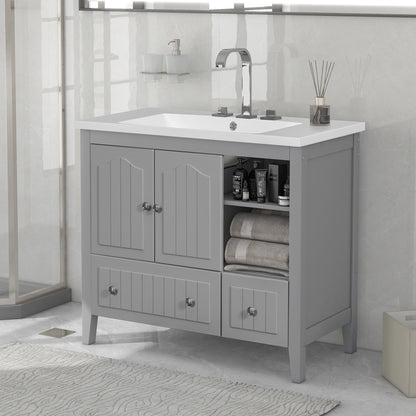 Bathroom Vanity with Ceramic Basin, Storage Cabinet, Two Doors and Drawers