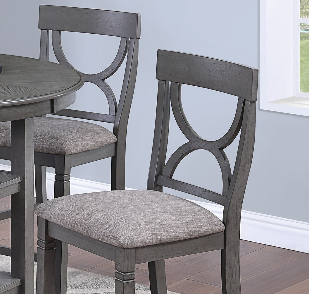 Counter Height Dining Table w Storage Shelve 4x Chairs Padded Seat Unique Design Back 5pc Dining Set Gray Color