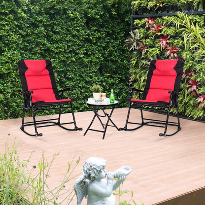 3 Pieces Outdoor Folding Rocking Chair Table Set with Cushion