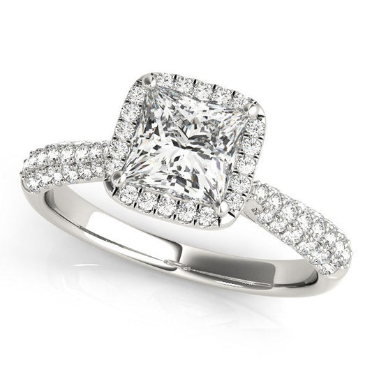 White Gold 14k Halo Pave Band Diamond Engagement Ring (1 1/3 cttw)