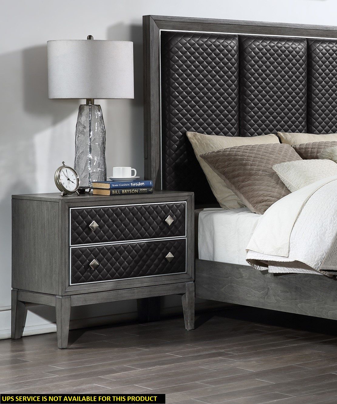 Modern Styling Bedroom 1pc Nightstand of 2 Drawers Faux Leather Upholstered Gray Classic Design Wooden Furniture