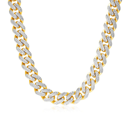 Two Tone Gold Miami Cuban Chain Necklace with White Pave