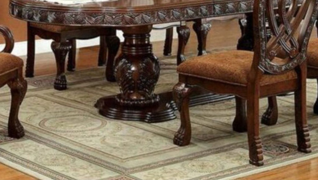 Formal Majestic Traditional Dining Chairs Cherry Solid wood Fabric Seat Intricate Carved Details Set of 2 Side Chairs